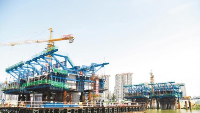 中原路沙颍河大桥第二阶段桥梁施工如火如荼