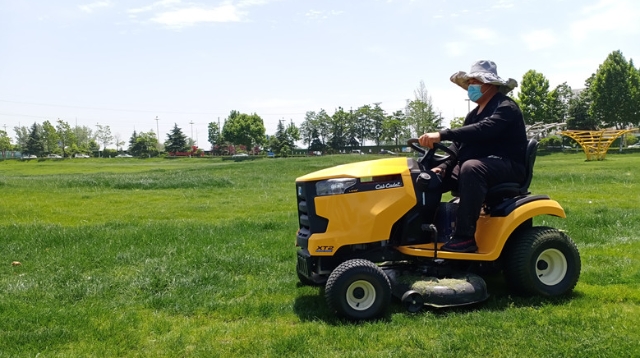 开着“拖拉机”修剪草坪