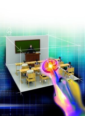 在通讯产业飞速发展下，在线教育成为培训业发展的新契机，这种借助网络随时随地学习的方式越来越被认可。新京报插图/许英剑 郭宇